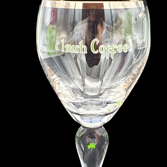 IRISH COFFEE Stemware Footed ‎ Wine Glass Shamrock In Stem  Crystal Set 2 - Picture 2 of 4